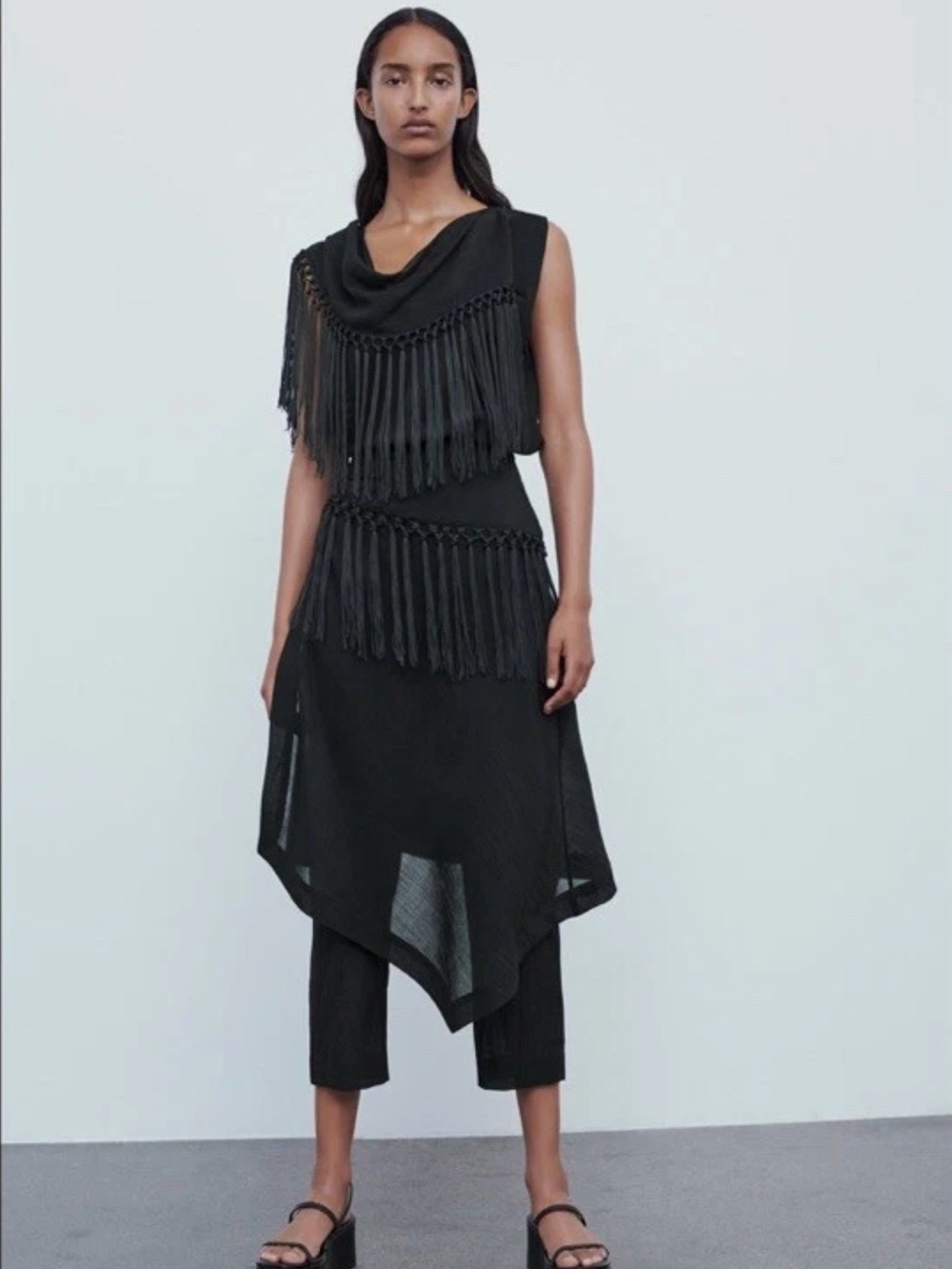 ZARA Boho Black Fringe Pant&Shirt Set